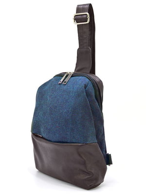 Рюкзак-слинг на одно плечо сине-коричневый | 6265188