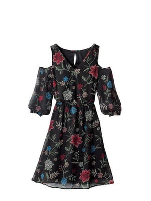 Сукня А-силуету чорна з квітковим принтом | 6270640