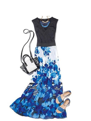 Сукня чорно-синя з квітковим принтом | 6270644