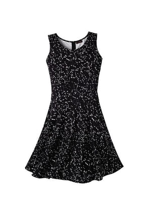 Платье А-силуэта черное с принтом | 6270760
