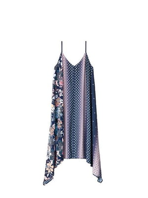 Платье А-силуэта синее с комбинированным принтом | 6270768