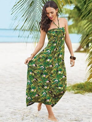 Платье А-силуэта зеленое с принтом | 6270772