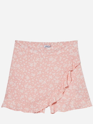Шорты-юбка розовые с цветочным принтом | 6271485