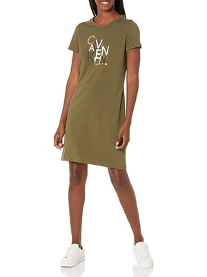 Сукня-футболка кольору хакі з принтом | 6272947