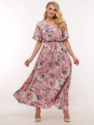 Платье А-силуэта розовое с цветочным принтом | 6271671