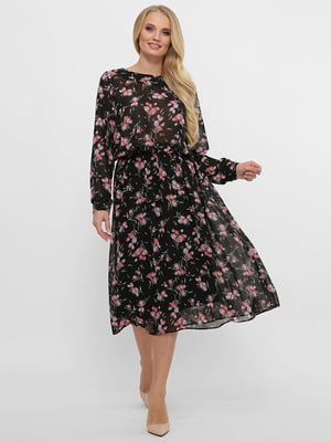 Сукня А-силуету чорна з квітковим принтом | 6271789