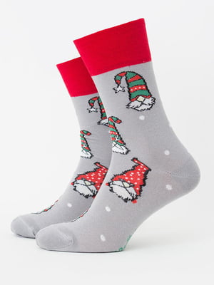 Шкарпетки сіро-червоні з малюнком | 6275605