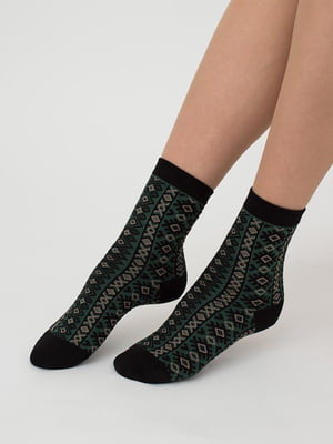 Шкарпетки чорно-зелені з візерунком | 6275685