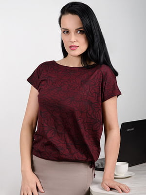 Блуза бордова квітковий візерунок | 6269736