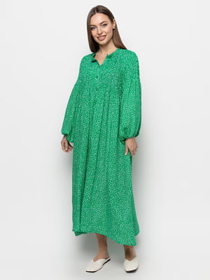 Платье А-силуэта зеленое в принт | 6276286