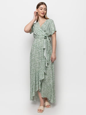 Сукня А-силуету зелена в принт | 6276287