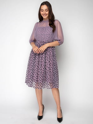 Сукня А-силуету бузкового кольору в горошок | 6276303