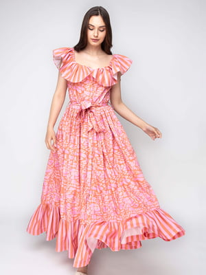 Сукня А-силуету рожева з принтом | 6276310
