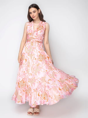 Платье А-силуэта розовое в принт | 6276313