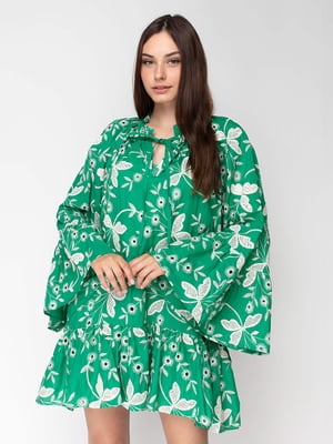 Сукня А-силуету зелена в принт | 6276314