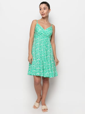 Платье А-силуэта зеленое в принт | 6276423