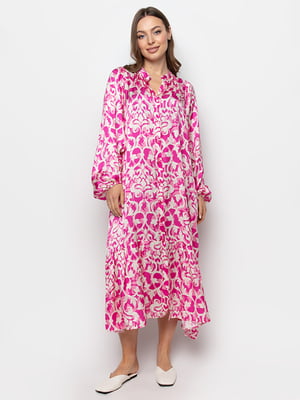 Платье А-силуэта розовое в принт | 6276425