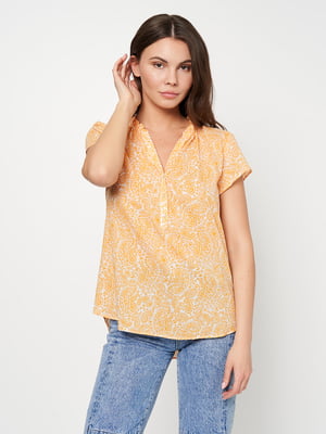 Блуза помаранчевого кольору в принт | 6279689