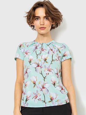 Блуза бирюзовая с цветочным принтом | 6280108
