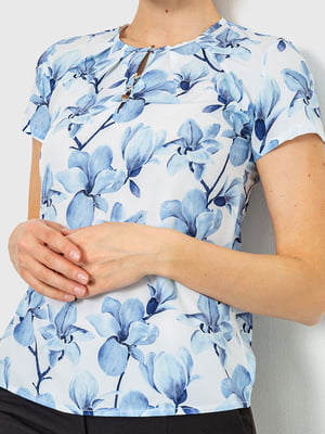 Блуза голубая с цветочным принтом | 6280109