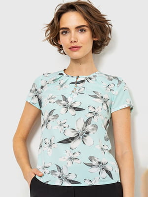 Блуза м'ятного кольору з квітковим принтом | 6280111