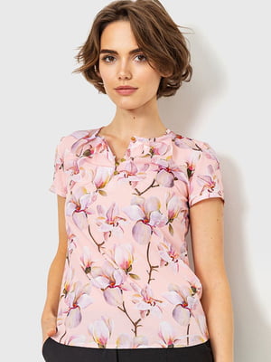 Блуза персикового кольору з квітковим принтом | 6280112