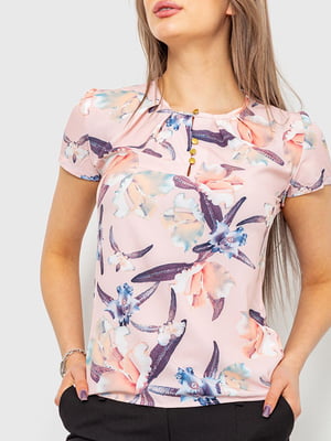 Блуза пудрового цвета с цветочным принтом | 6280113