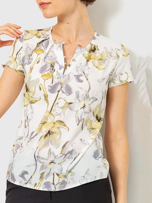 Блуза сіро-жовта з квітковим принтом | 6280115
