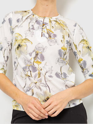 Блуза серо-желтая с цветочным принтом | 6280127