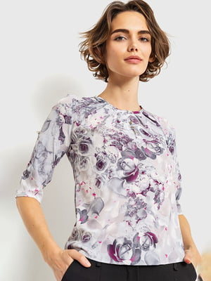 Блуза серо-розовая с цветочным принтом | 6280128