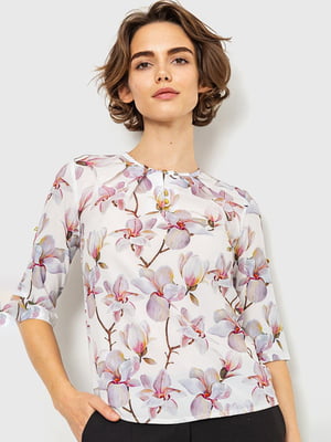 Блуза серо-сиреневая с цветочным принтом | 6280129