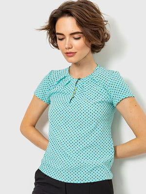 Блуза м'ятного кольору в горох | 6280151