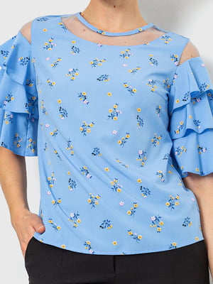 Блуза голубая с цветочным принтом | 6280154