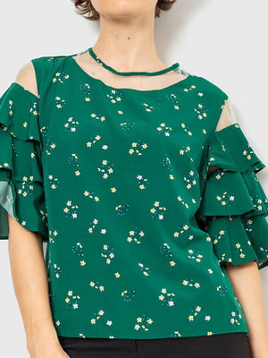 Блуза зеленая с цветочным принтом | 6280155