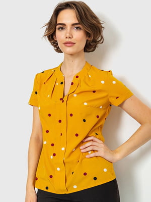Блуза горчичного цвета в горох | 6280175