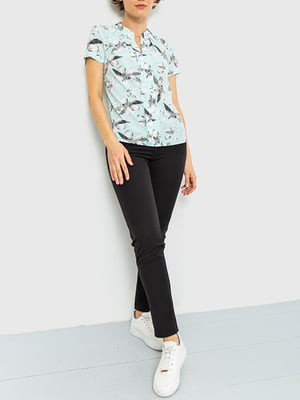 Блуза м'ятного кольору з квітковим принтом | 6280178