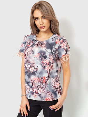 Блуза сіро-рожева з квітковим принтом | 6280184