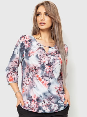 Блуза серо-розовая с цветочным принтом | 6280189