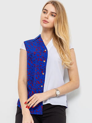 Блуза біло-синя з принтом | 6280200