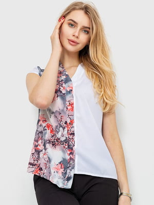 Блуза бело-серая с цветочным принтом | 6280208
