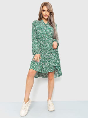 Платье А-силуэта зеленое с цветочным принтом | 6280561