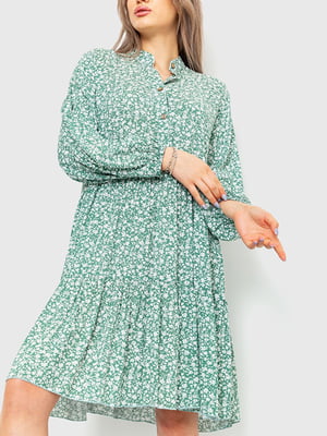 Платье А-силуэта зеленое с цветочным принтом | 6280563