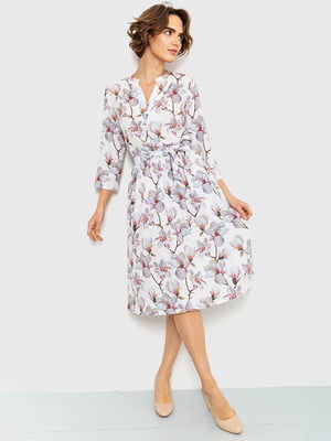 Платье А-силуэта серо-пудровое с цветочным принтом | 6280591