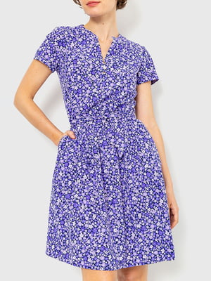 Платье А-силуэта фиолетовое с цветочным принтом | 6280610