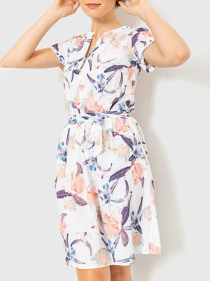Платье А-силуэта молочного цвета с цветочным принтом | 6280629