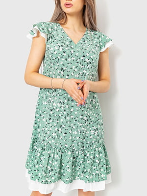 Платье А-силуэта оливковое с цветочным принтом | 6280635