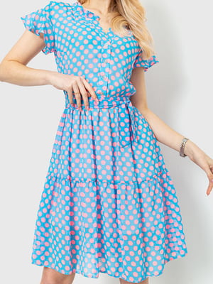 Платье А-силуэта голубое в розовый горох | 6280643