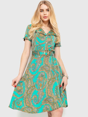 Сукня А-силуету зелена з візерунком | 6280669