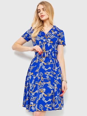 Платье А-силуэта синее с принтом | 6280674