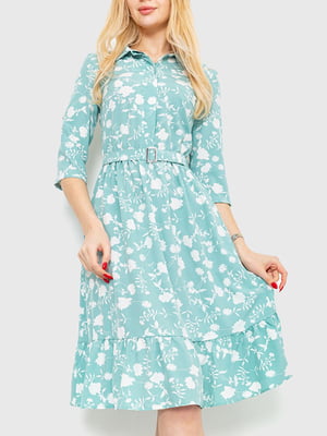 Платье А-силуэта оливковое с цветочным принтом | 6280695